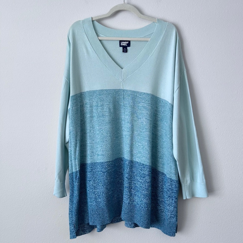 Lands End Ombre Plus Size 3X Striped V Neck Long Sleeve Sweater Tunic